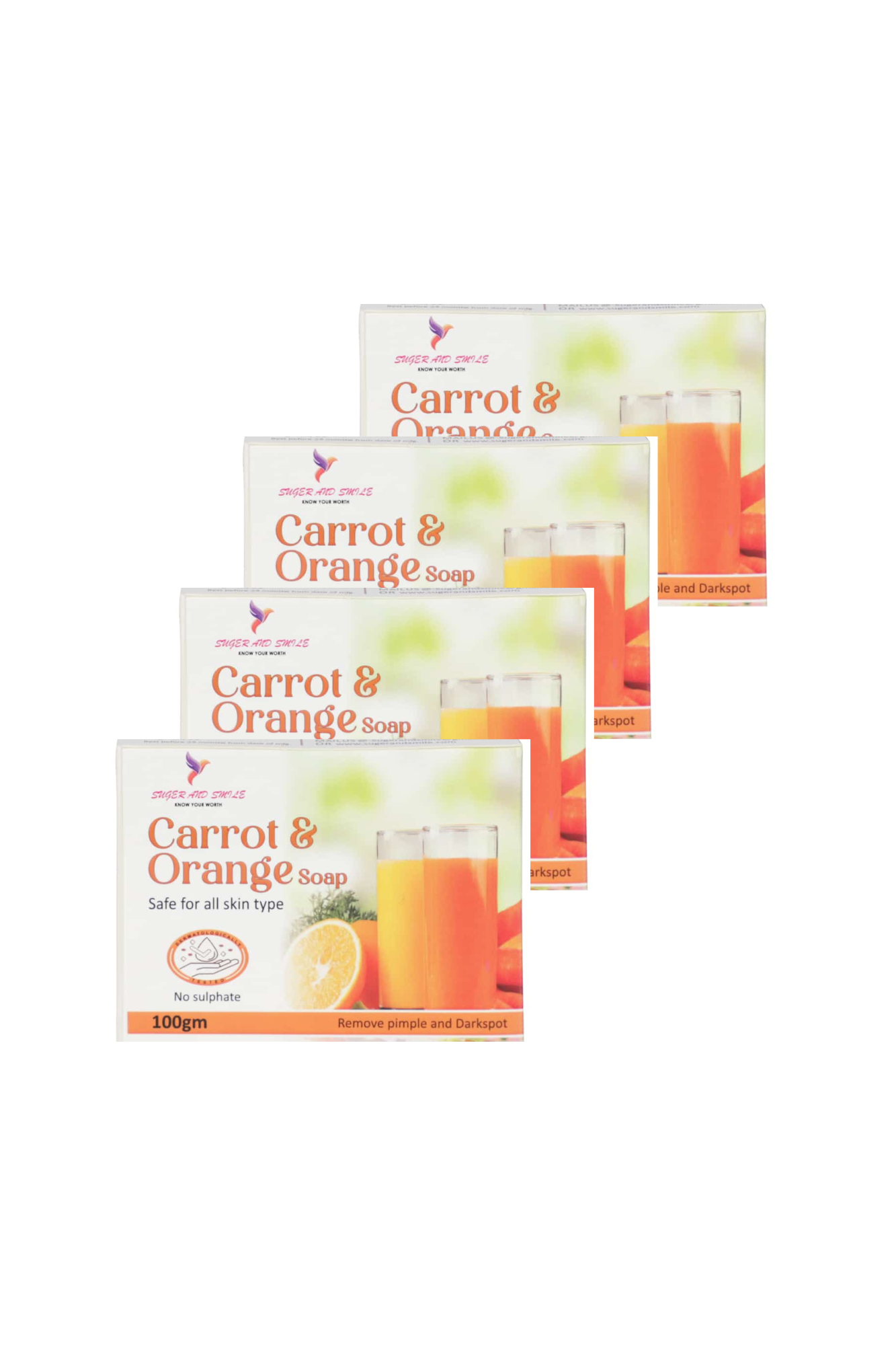 Carrot and orange soap pack of 4(100gm each)